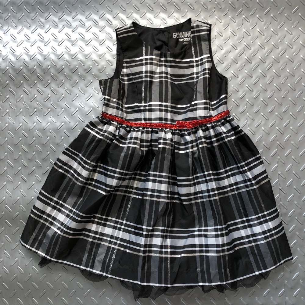 Osh Kosh Girls Black Plaid Party Dress with Tulle Underskirt Size 4T
